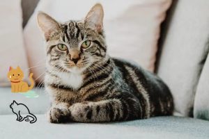 Cat sitting on sofa where urine smell can build up in carpet and upholstery