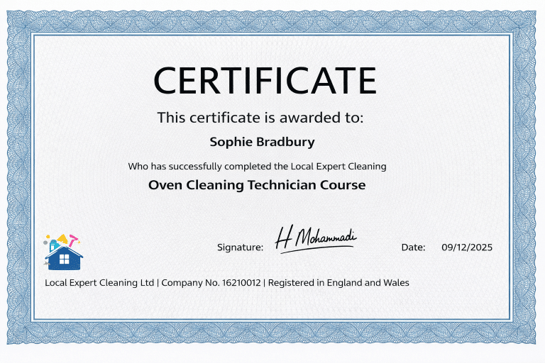 Professional Oven Cleaning Training UK 1 oven cleaning certificate Sophie