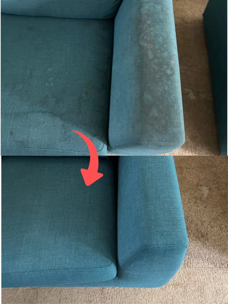 dirty sofa before upholstery cleaning in Redditch showing stains and marks
