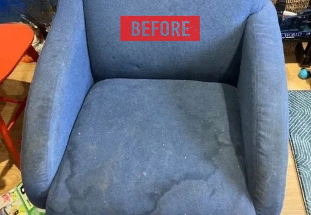 sofa before upholstery cleaning in Tipton with visible dirt and stains