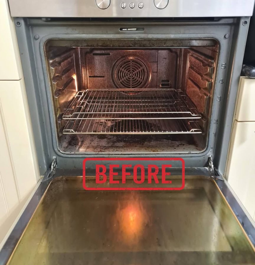 Oven before cleaning in Harborne with dirty glass, racks and interior