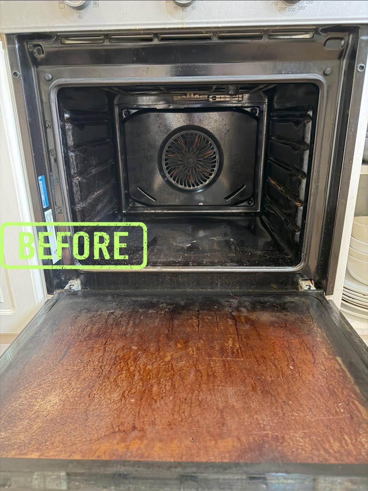 Oven Cleaning Romsley 4 Oven before professional oven cleaning in Romsley showing grease and burnt-on residue inside the oven