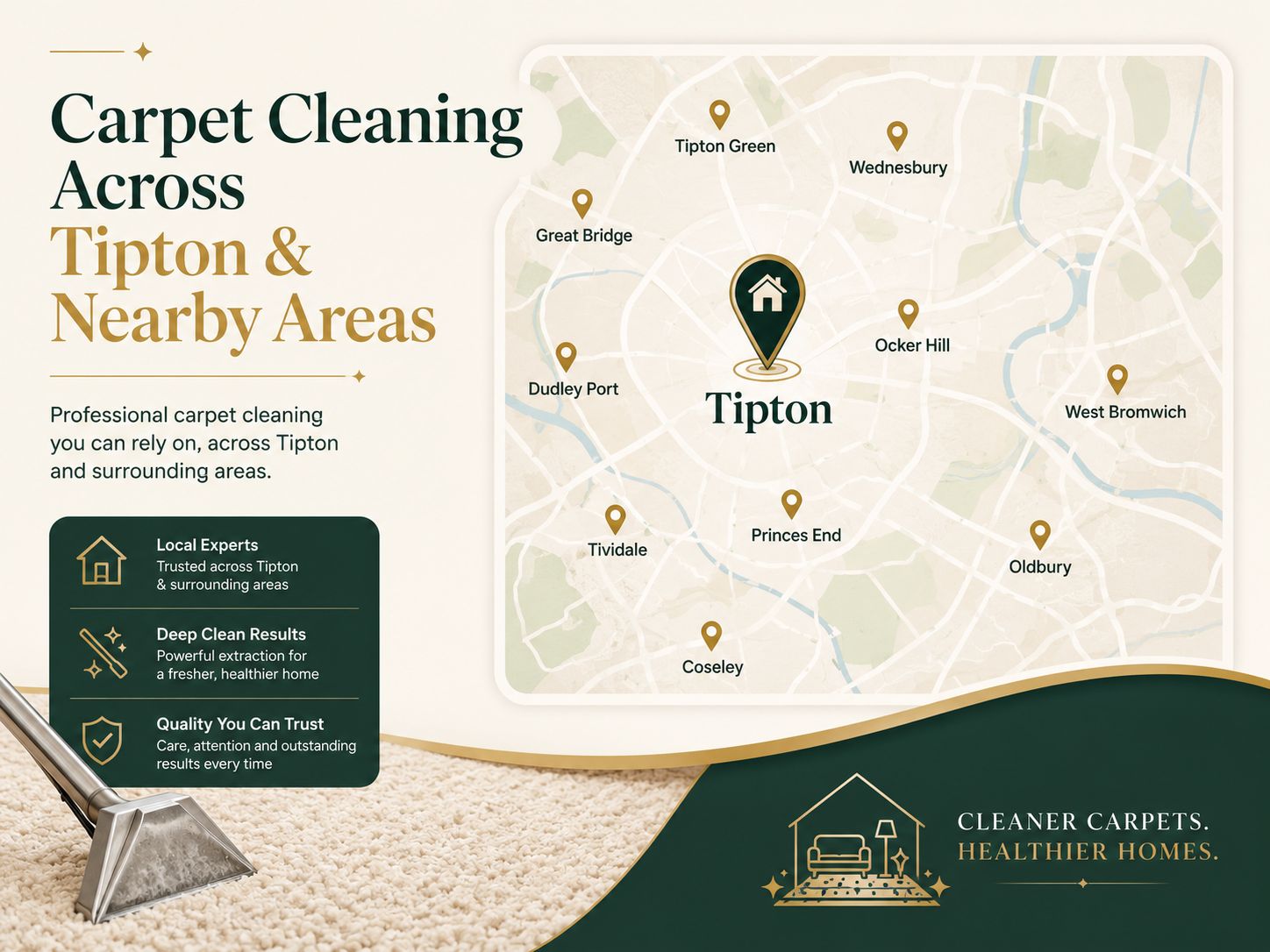 Carpet cleaning across Tipton and nearby areas including Tipton Green Great Bridge Dudley Port Princes End Ocker Hill Tividale Coseley Oldbury and Wednesbury