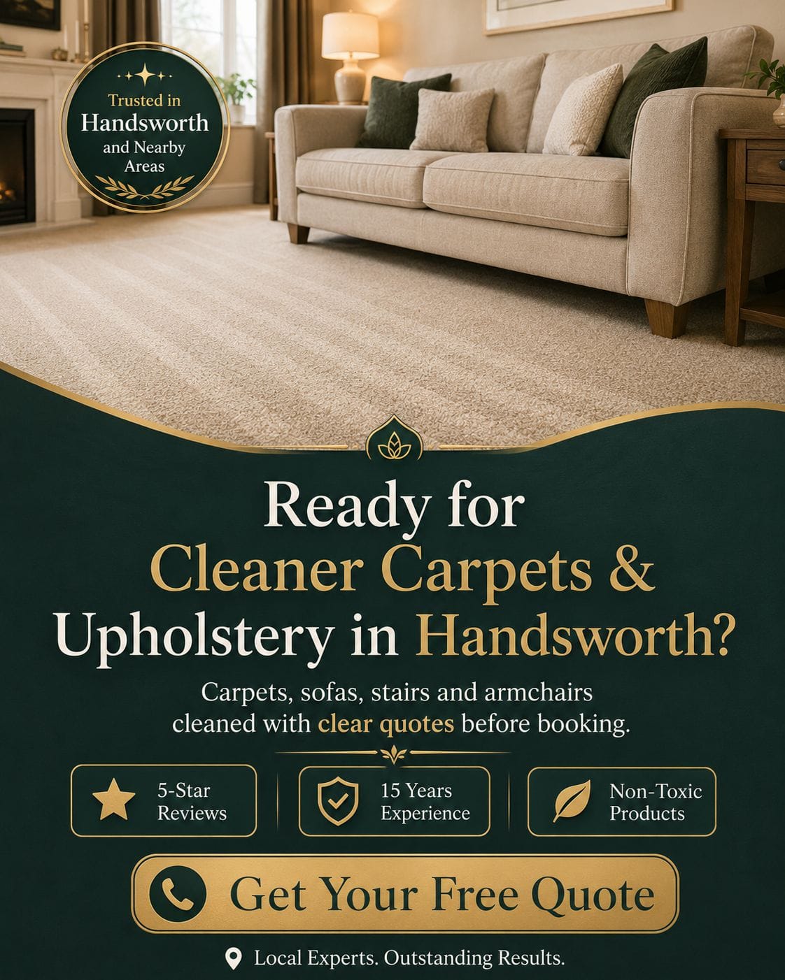 Carpet and upholstery cleaning Handsworth free quote CTA for cleaner carpets sofas stairs and armchairs