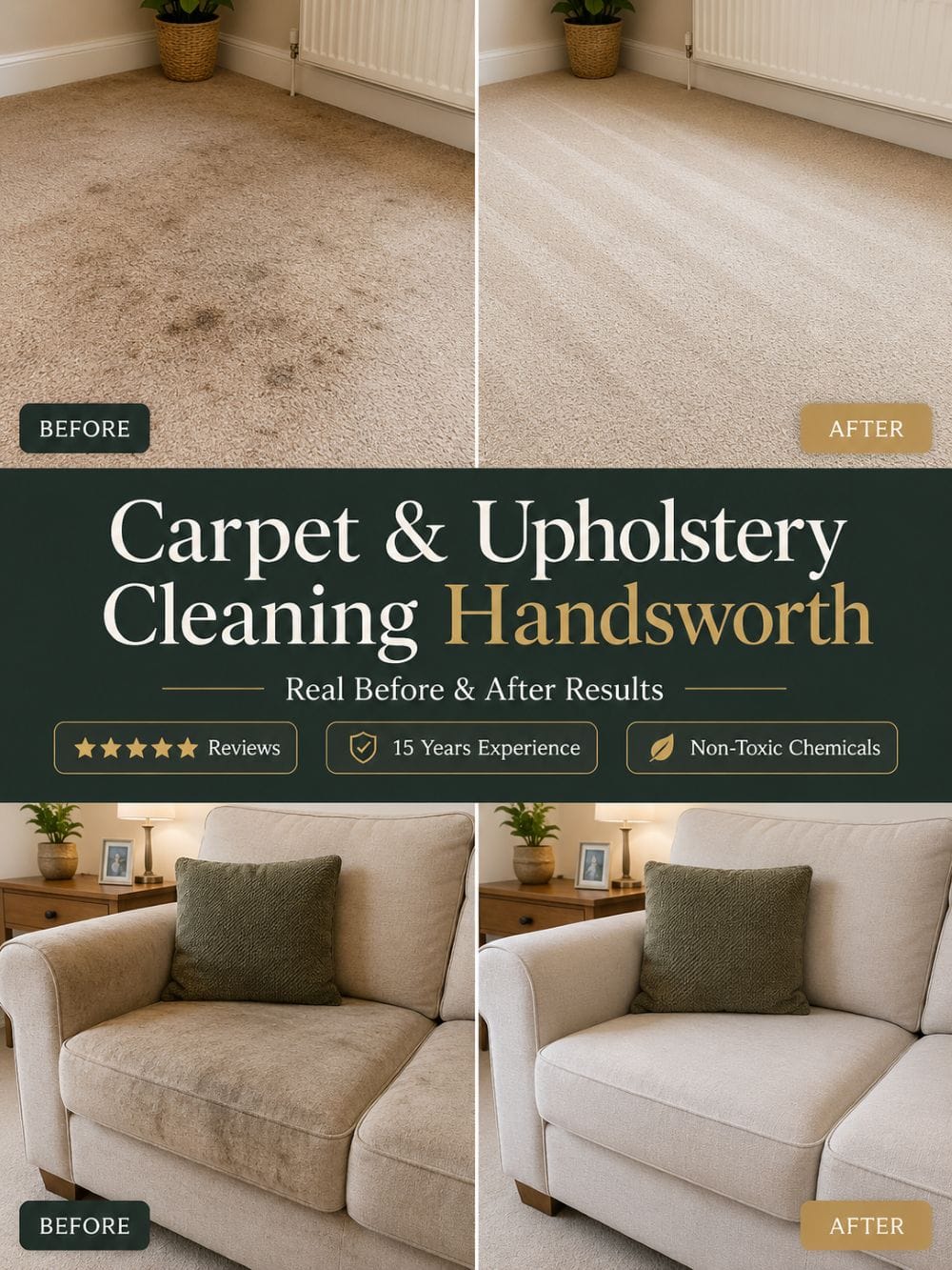 Carpet and upholstery cleaning in Handsworth with before and after results for carpets and sofas