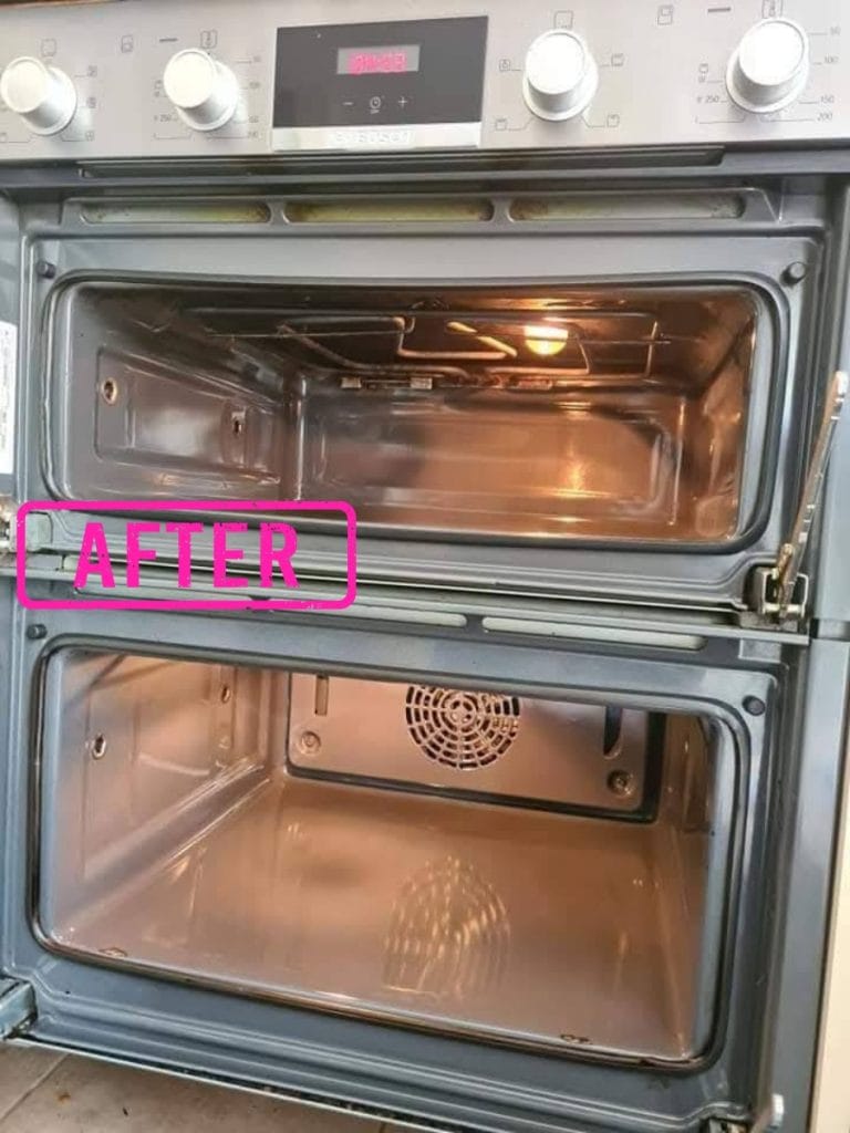 After double oven cleaning in Redditch showing a cleaner oven interior and shelves