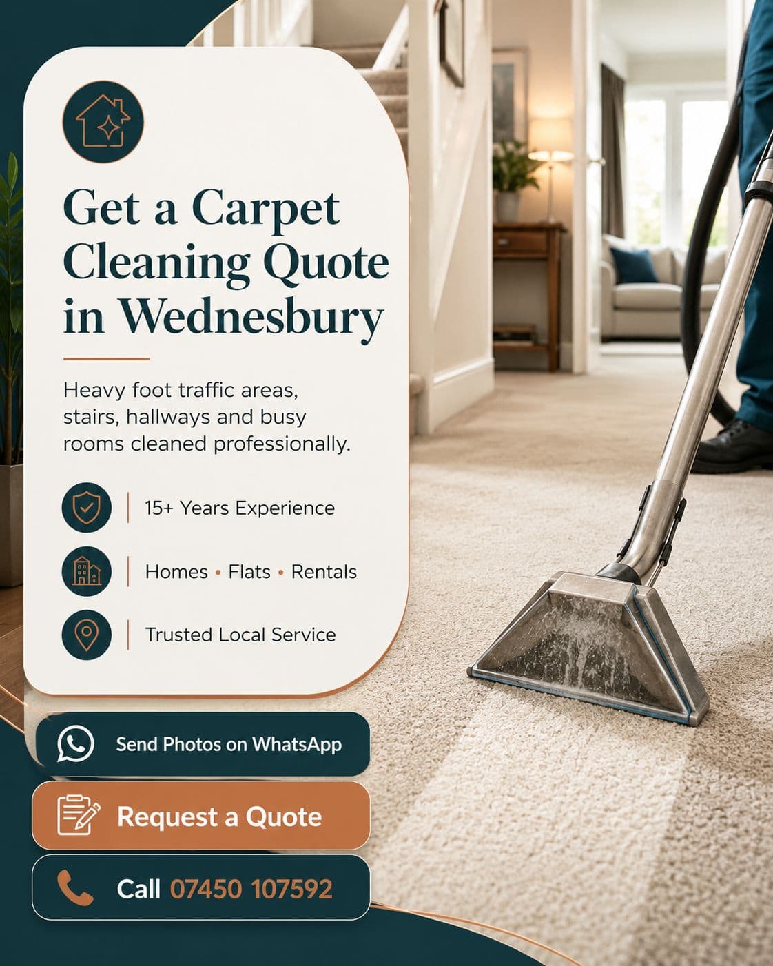 Get a carpet cleaning quote in Wednesbury for heavy foot traffic areas stairs hallways homes flats and rental properties