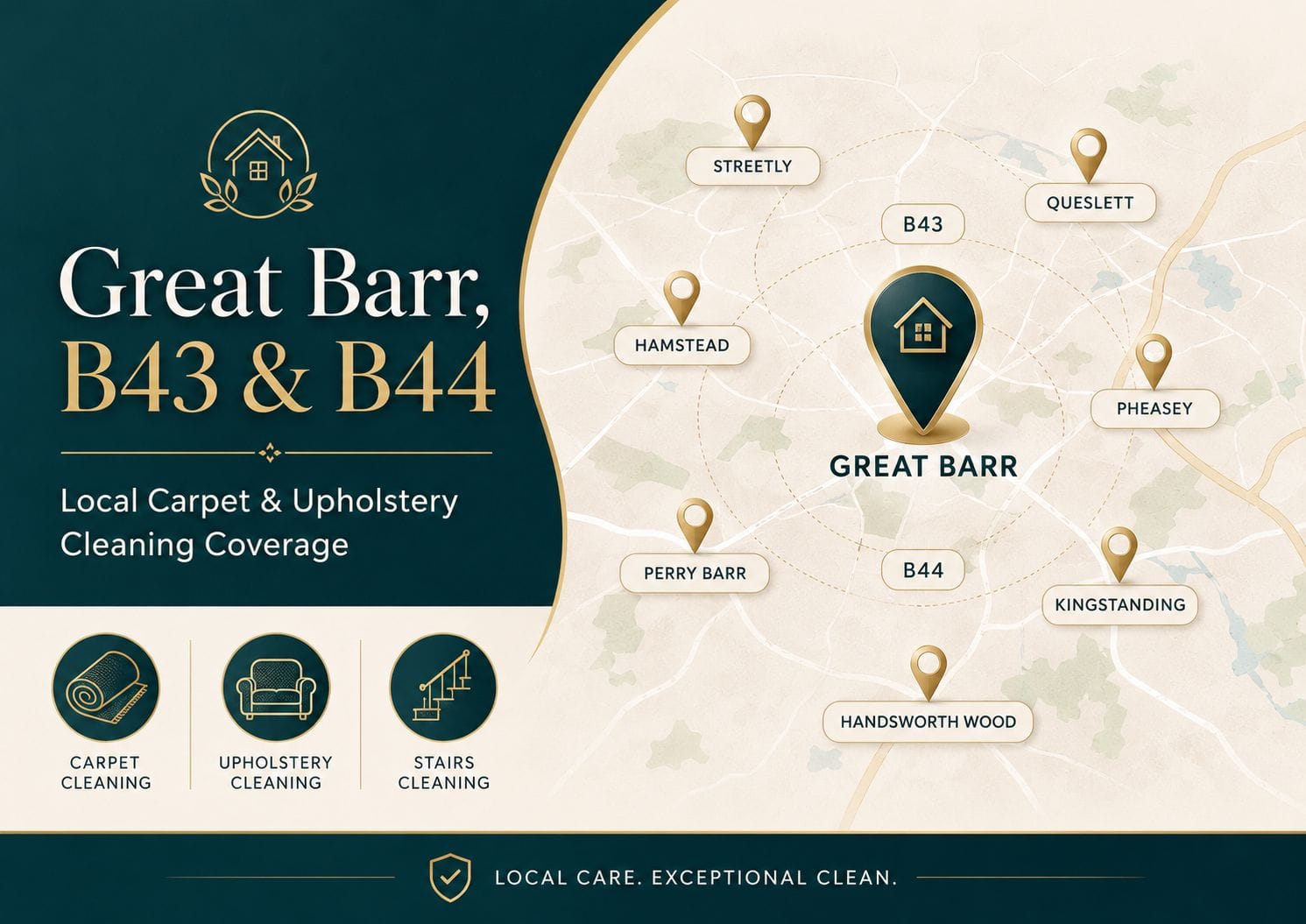 Carpet and upholstery cleaning coverage in Great Barr B43 and B44 including Hamstead Queslett Pheasey Perry Barr Kingstanding and Handsworth Wood