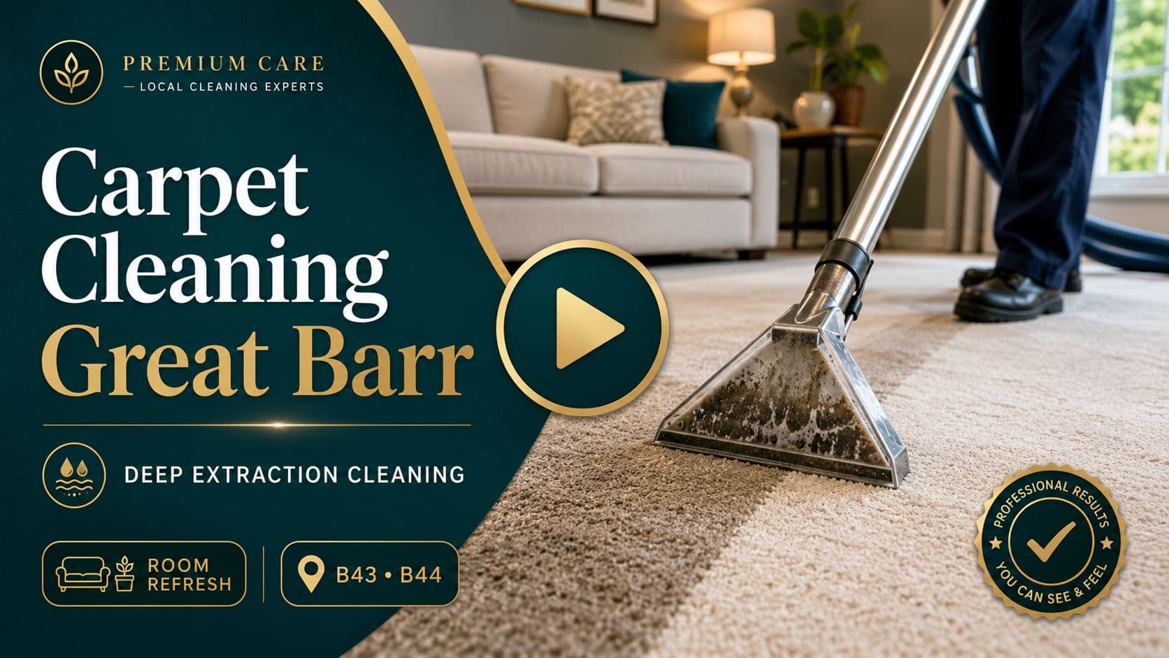 Great Barr carpet cleaning showing deep extraction cleaning for carpets in B43 and B44