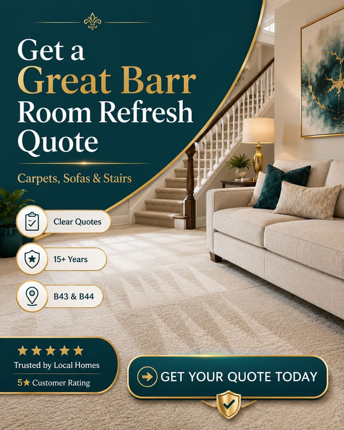Great Barr room refresh cleaning quote for carpets sofas stairs and upholstery