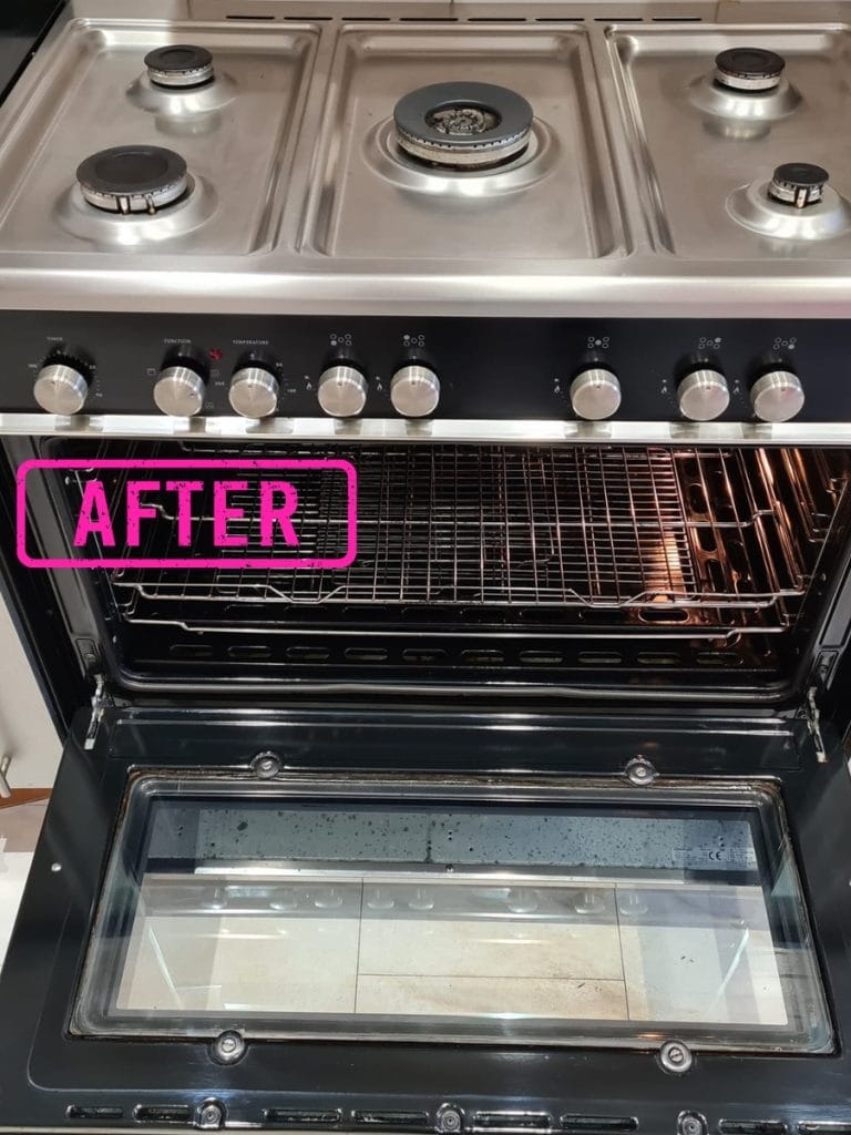 After range cooker cleaning in Redditch showing a cleaner oven door, shelf and tray