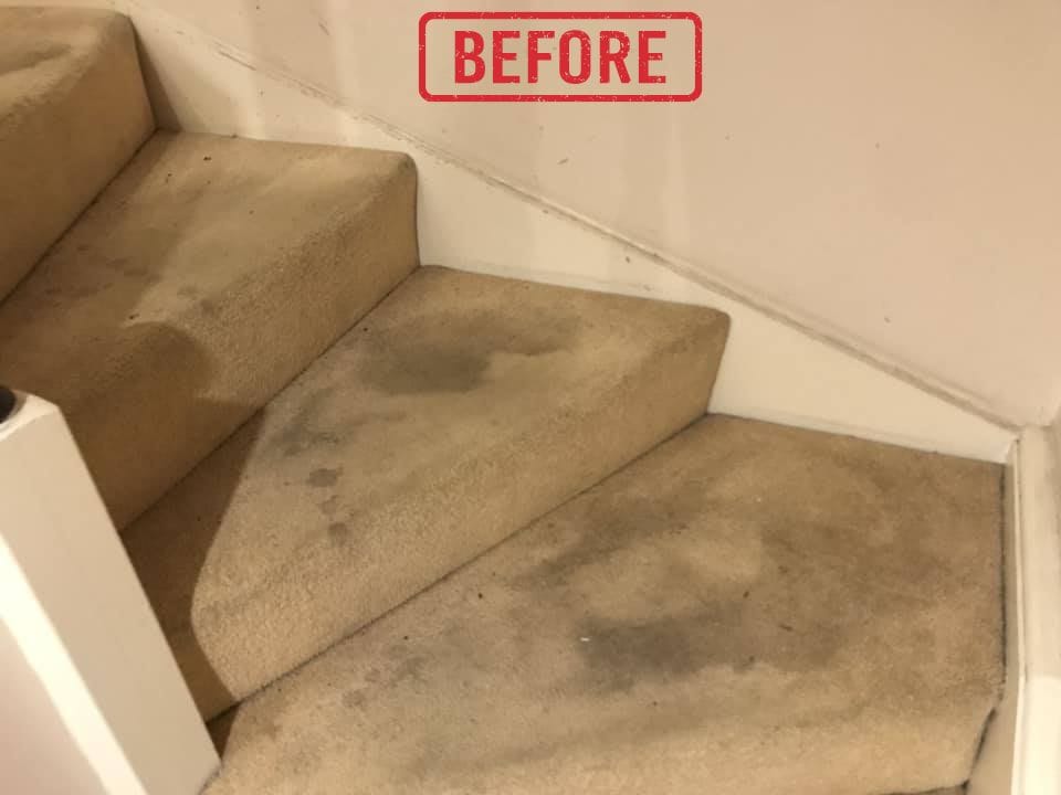Before carpet cleaning in Tipton showing visible marks and darker carpet areas before cleaning