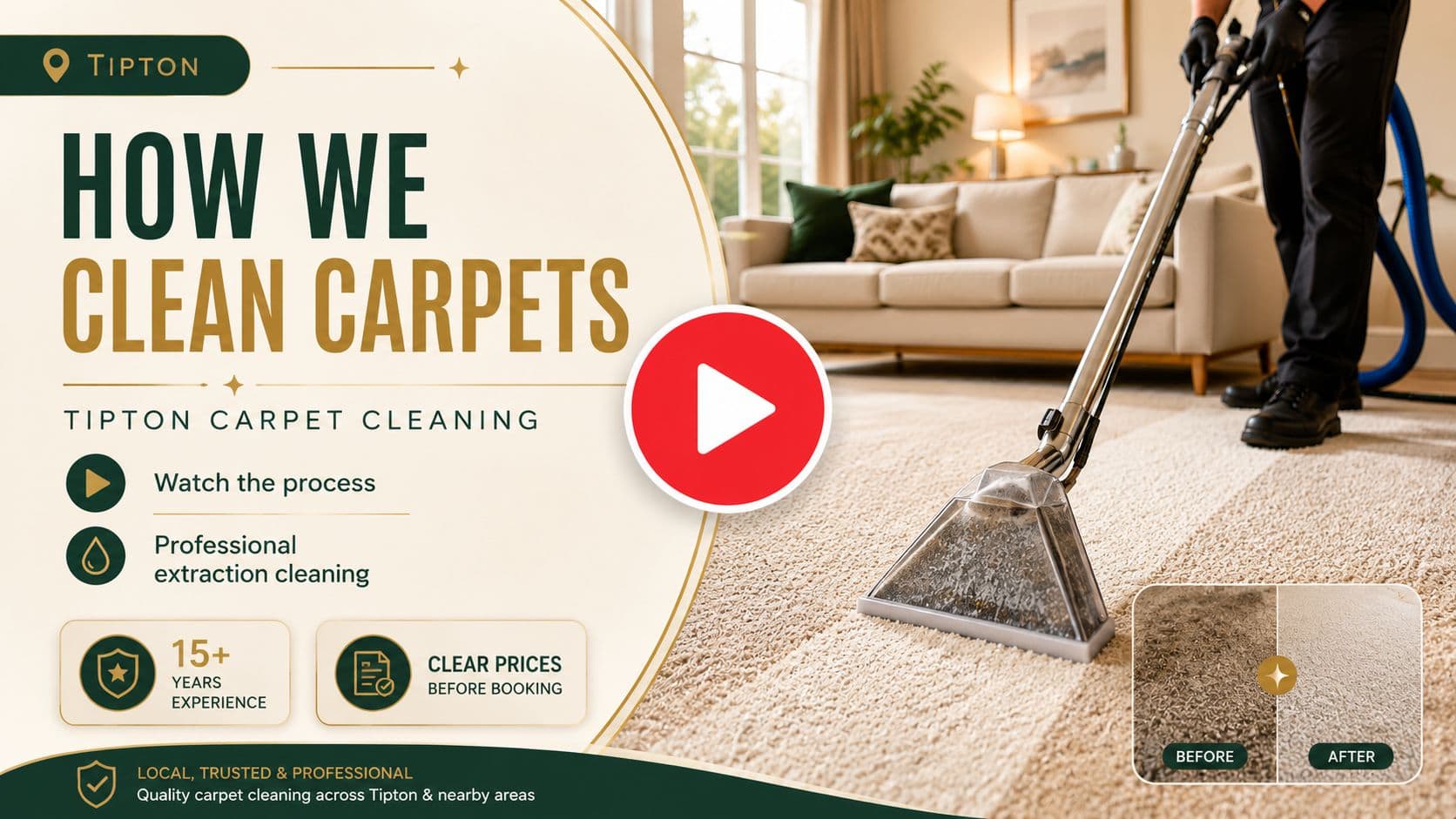 Tipton carpet cleaning process video showing professional extraction carpet cleaning