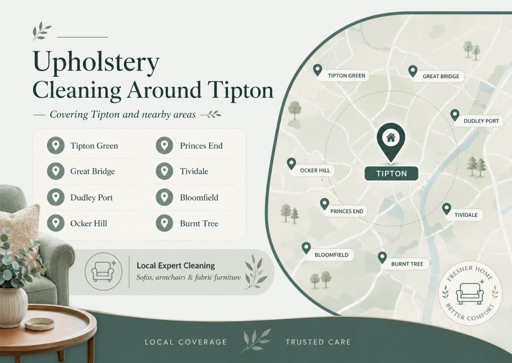 Upholstery cleaning around Tipton including Tipton Green, Great Bridge, Dudley Port, Ocker Hill, Princes End, Tividale, Bloomfield and Burnt Tree