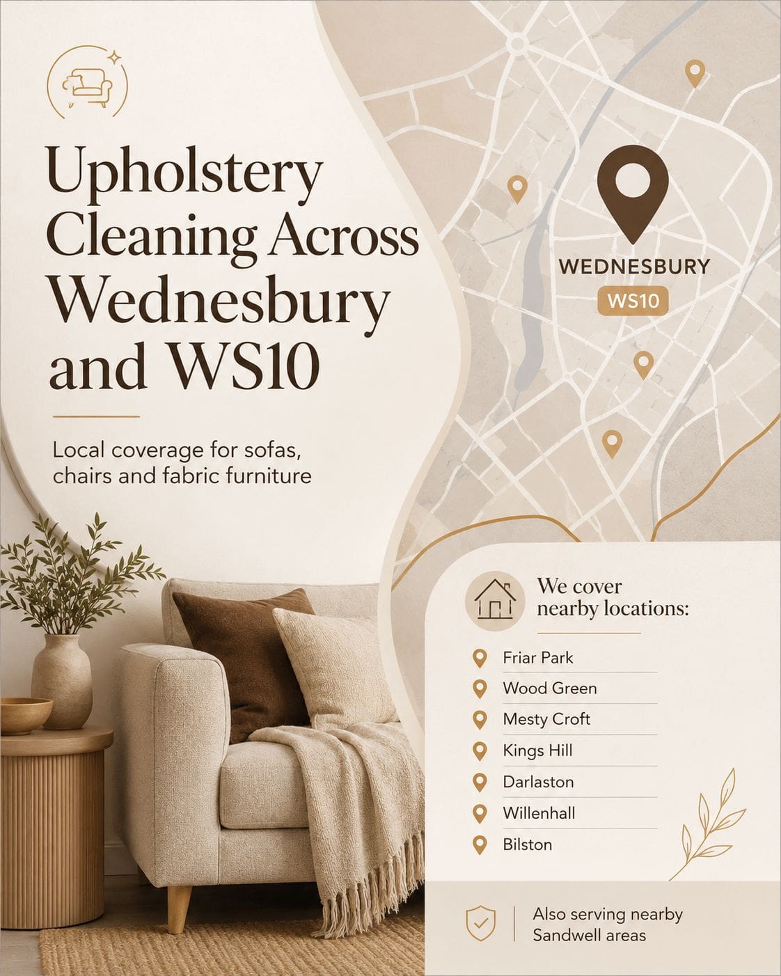 Upholstery cleaning coverage across Wednesbury, WS10 and surrounding areas