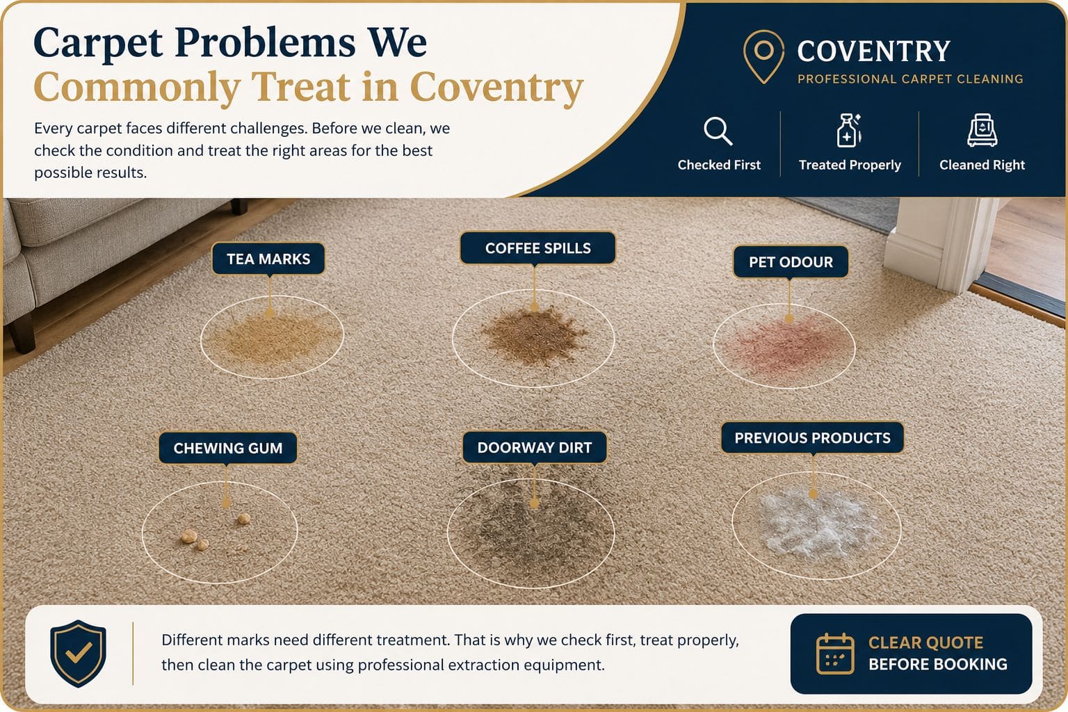 Carpet stain and odour treatment in Coventry before professional carpet cleaning