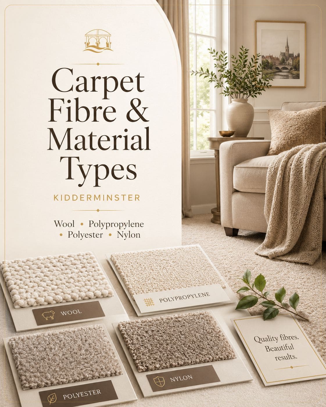 Carpet fibre and material types cleaned in Kidderminster including wool polypropylene polyester and nylon carpets
