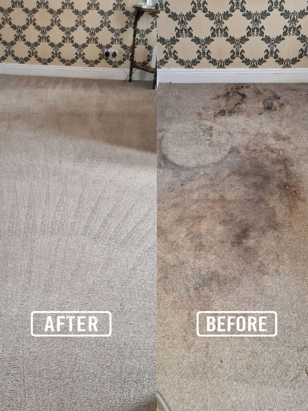 Before and after carpet stain and traffic mark cleaning in Kidderminster