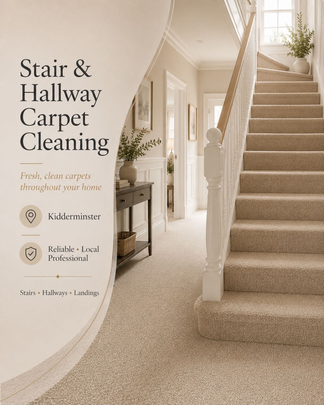 Stairs and hallway carpet cleaning in Kidderminster for through routes landings and high use carpets
