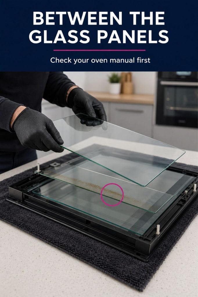 Oven door glass panels separated safely for cleaning