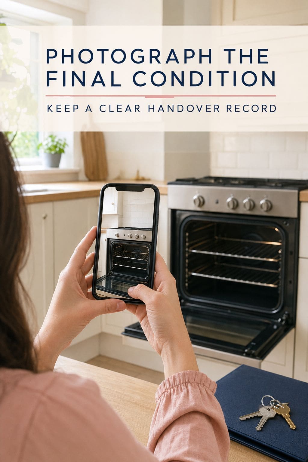 Clean oven being checked during a rental property checkout inspection