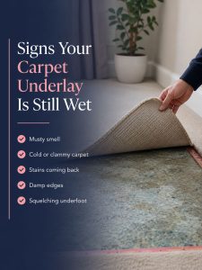 Signs carpet underlay is still wet beneath a lifted carpet