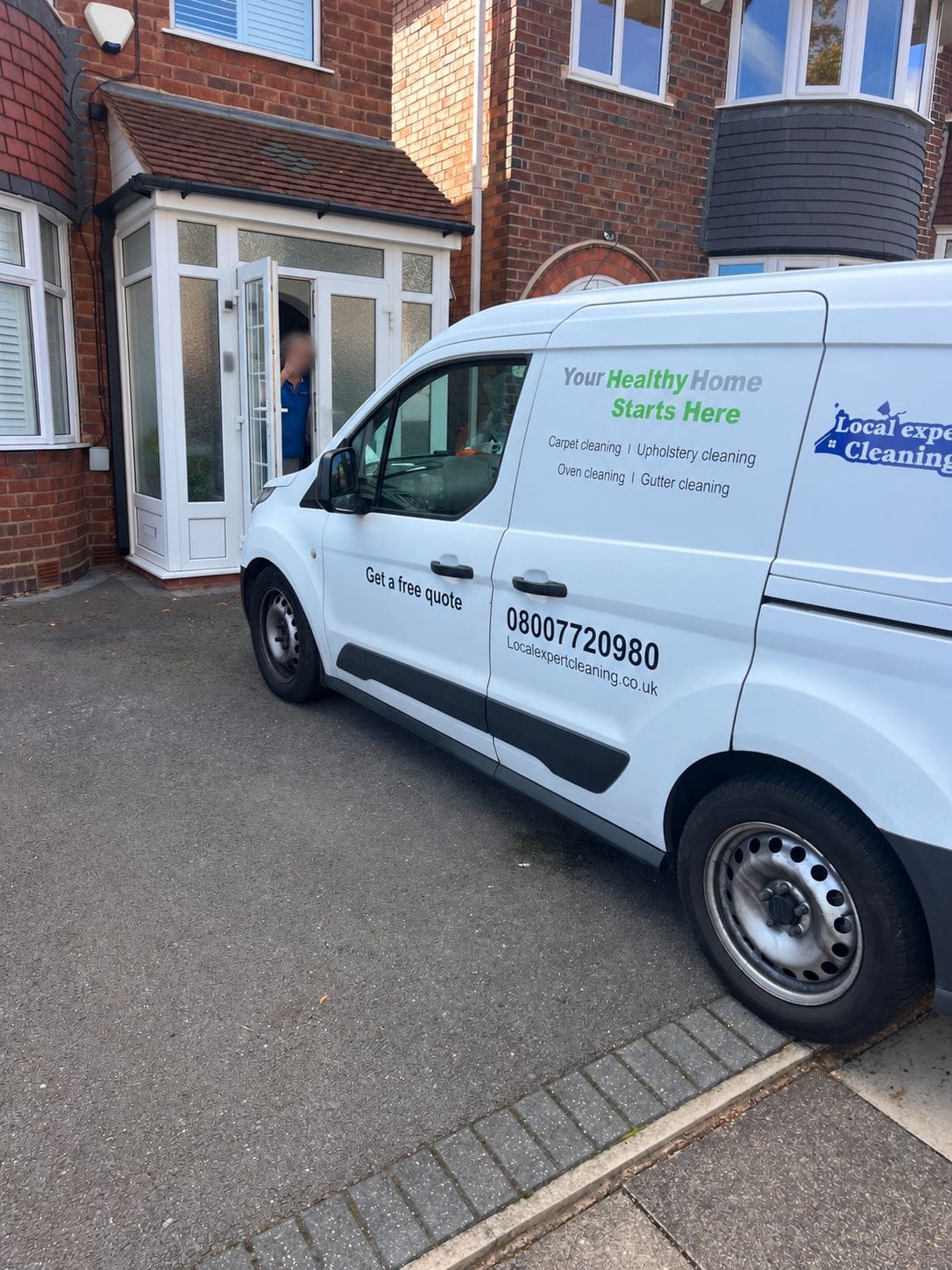 Local Expert Cleaning van outside a property during carpet cleaning after a medical incident